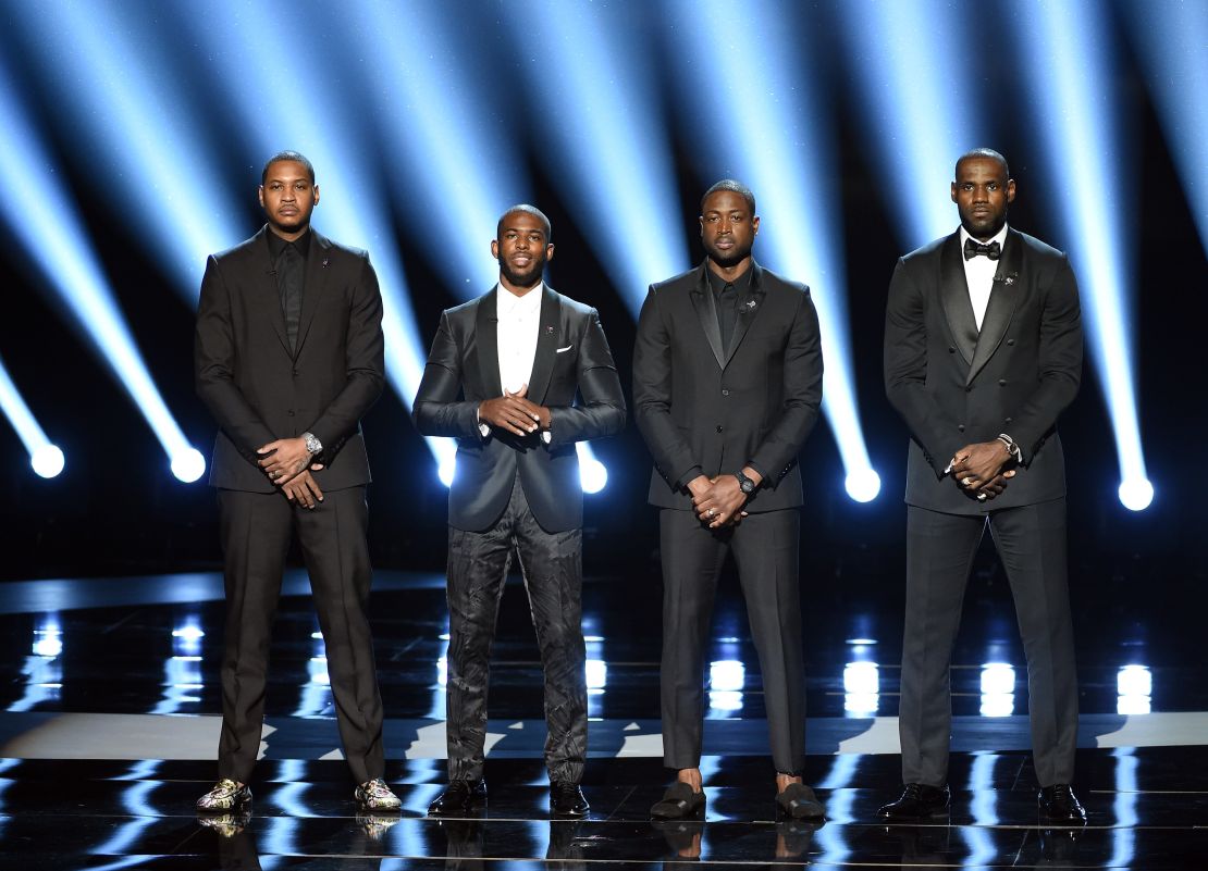 NBA players Carmelo Anthony, Chris Paul, Dwyane Wade and LeBron James speak about the need for athlete activism during the 2016 ESPYS. 