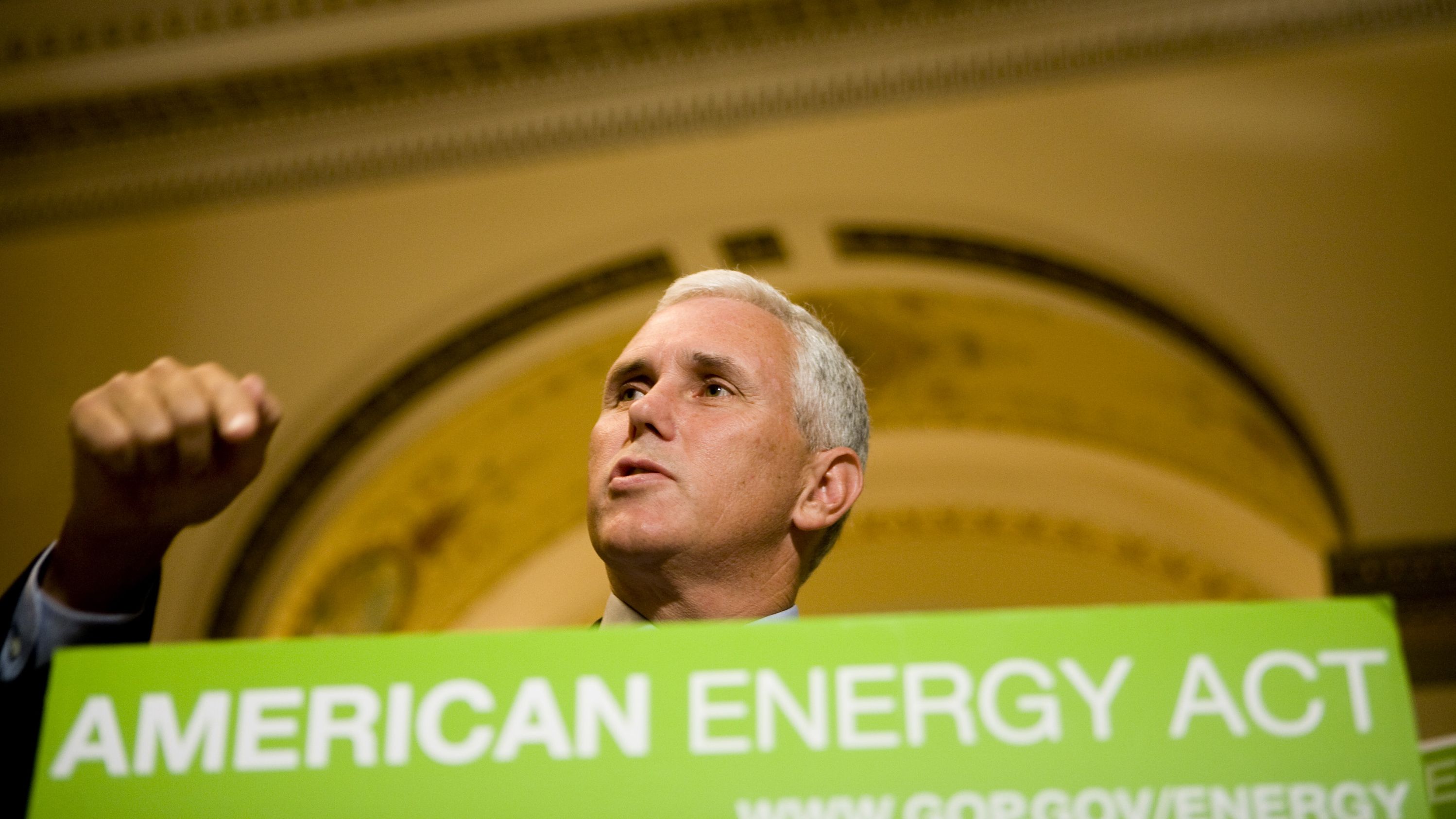 Pence speaks at a 2008 news conference in Washington, DC. Pence and other House Republicans were calling on House Speaker Nancy Pelosi to schedule a vote on energy legislation to help lower gasoline prices.