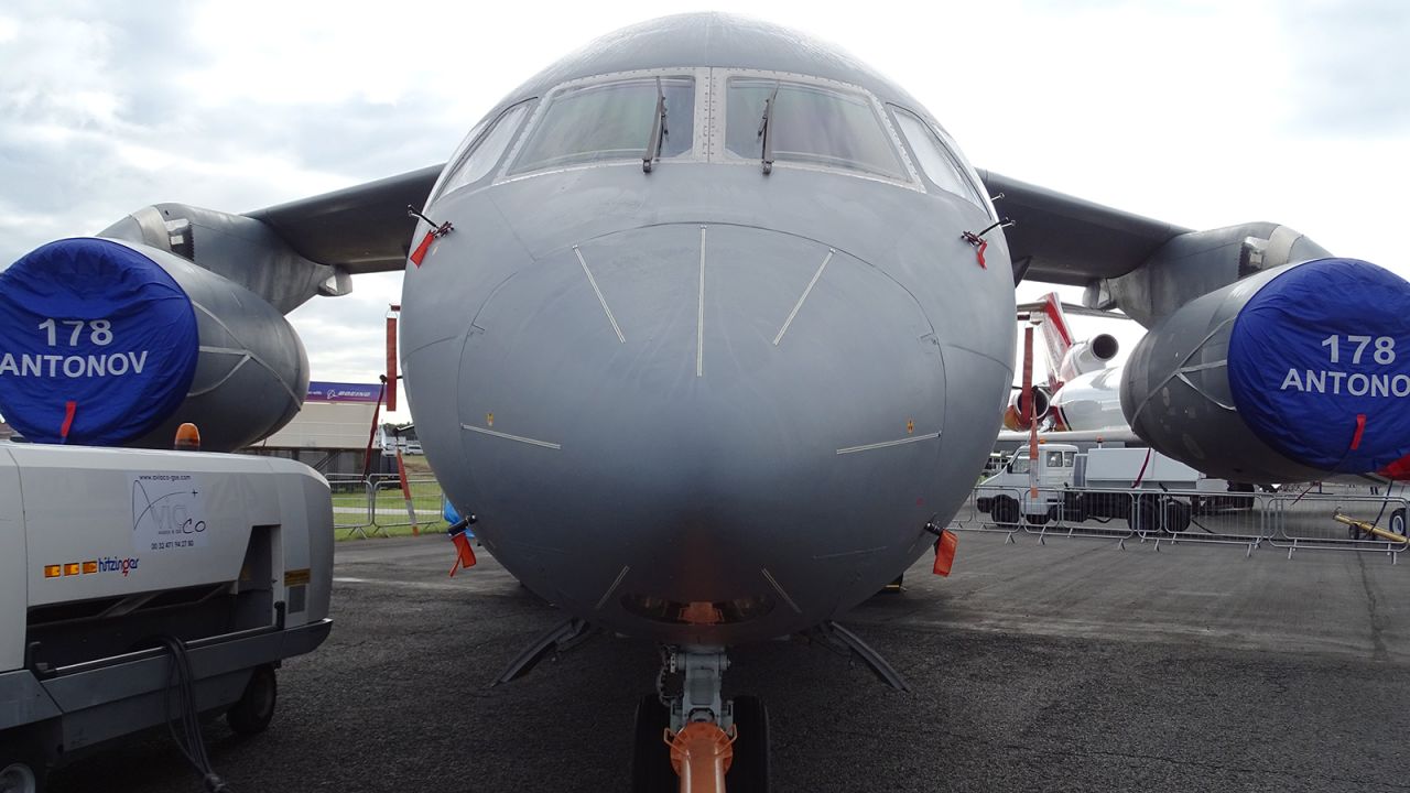 The Antonov An-178 is a twin-jet utility transport aircraft with unique lines. Or a "fat porpoise with wings," as one Farnborough onlooker commented.