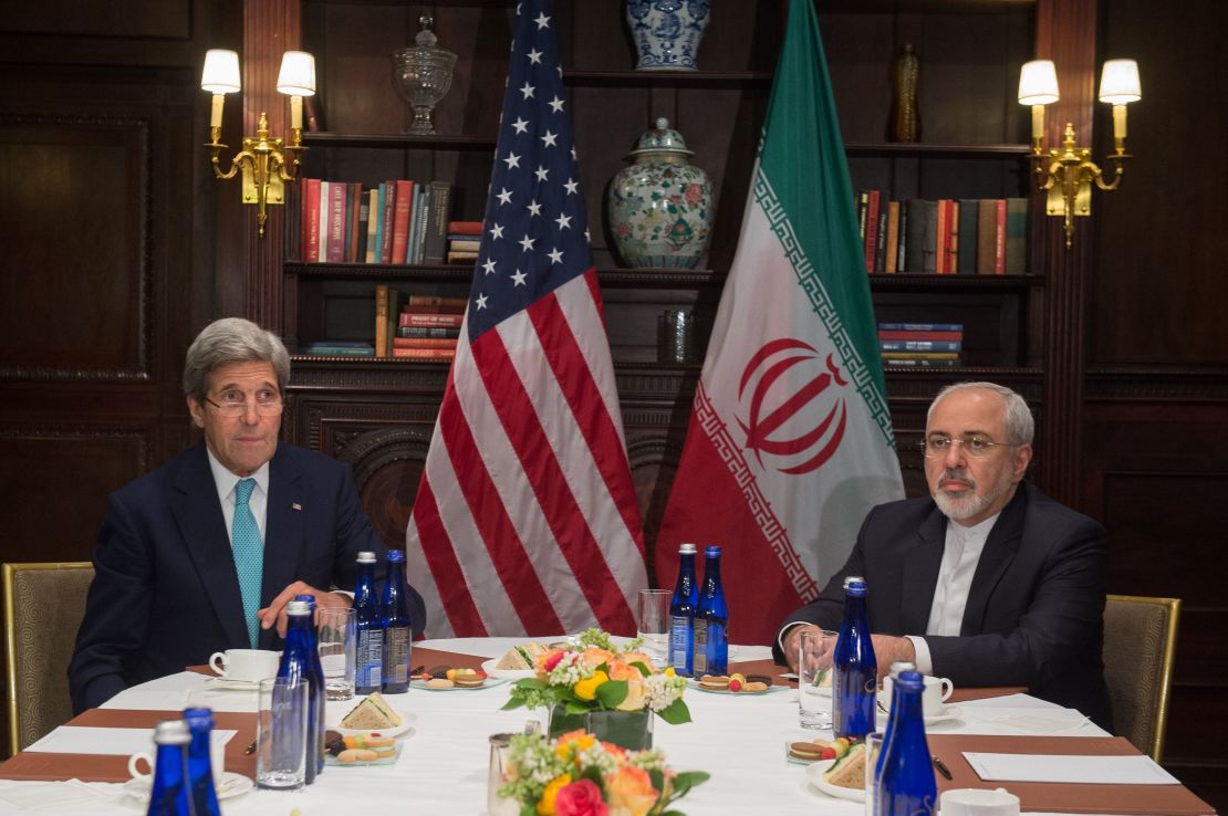 Then-US Secretary of State John Kerry and Iran's Foreign Minister Mohammad Javad Zarif in New York in April 2016.