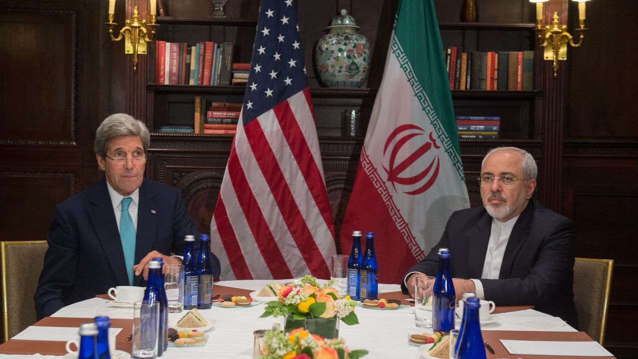Then-US Secretary of State John Kerry and Iran's Foreign Minister Mohammad Javad Zarif in New York in April 2016.