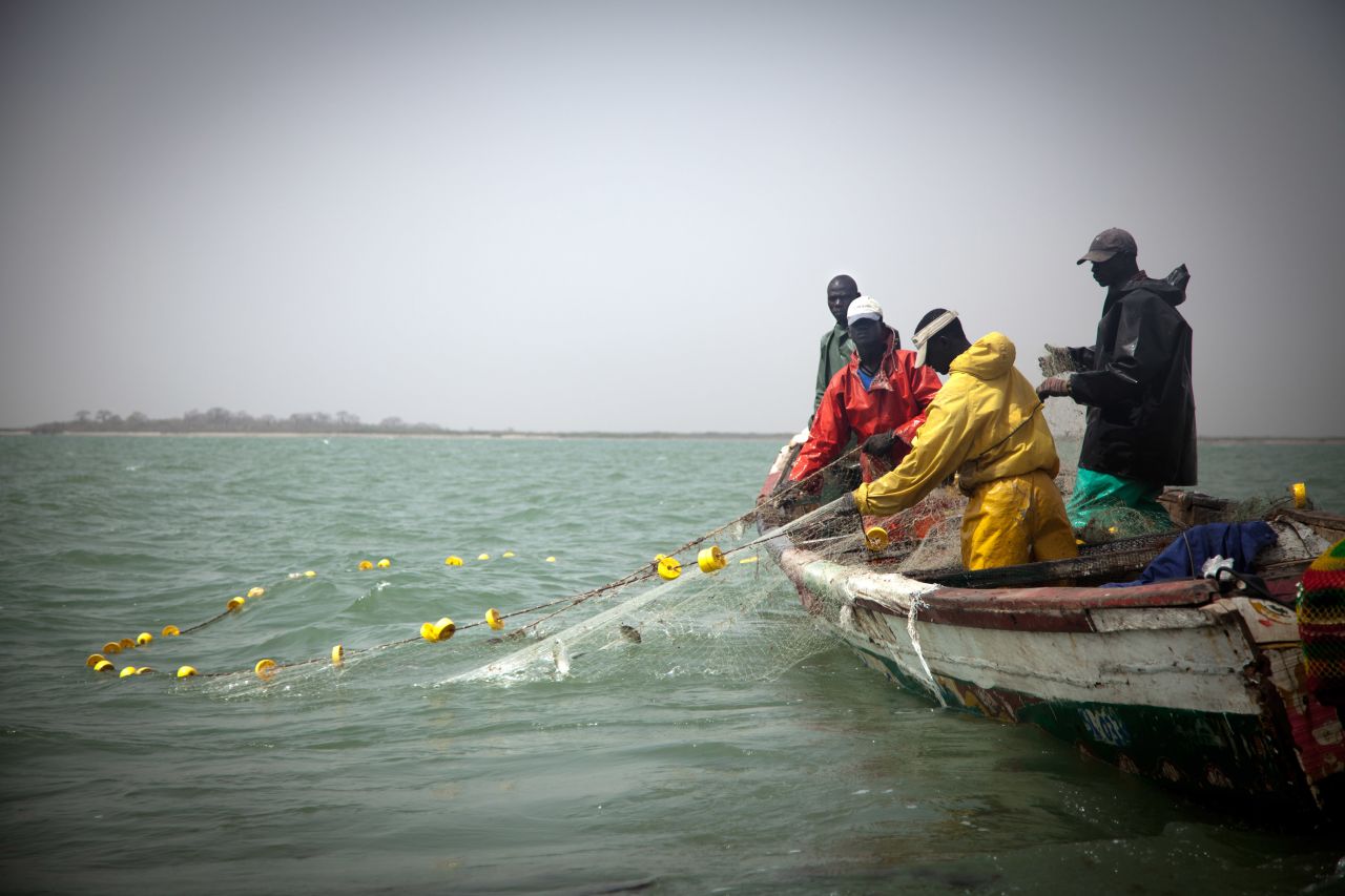 Fishermen hauling in their nets.