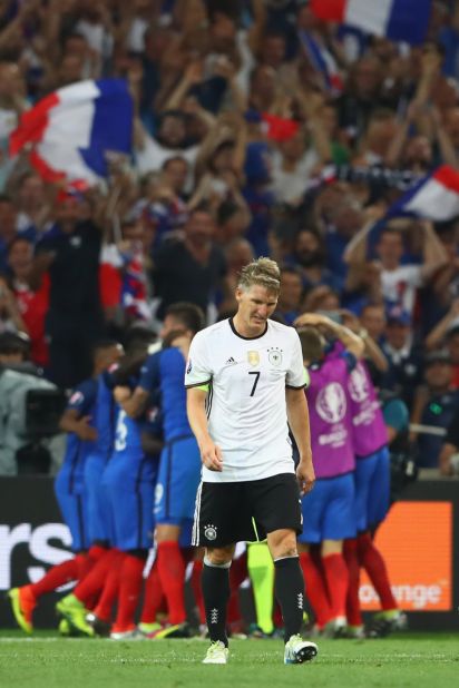 Germany captain Schweinsteiger suffered disappointment in the 2016 European Championship semifinals after his handball gifted France the lead -- the host nation went on to win 2-0. 