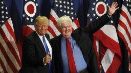 Former Speaker of the House Newt Gingrich introduces Republican Presidential candidate Donald Trump during a rally at the Sharonville Convention Center on July 6 in Cincinnati, Ohio. 