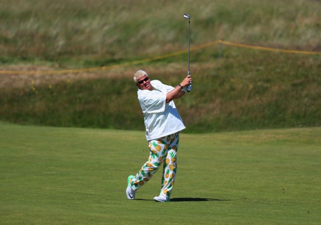 And finally, just in case you thought you hadn't seen enough of John Daly over the years, the 50-year-old -- who won the 1995 Open -- showed off his pins with a pair of pineapple trousers on his way to a four-over 75. Majestic. 