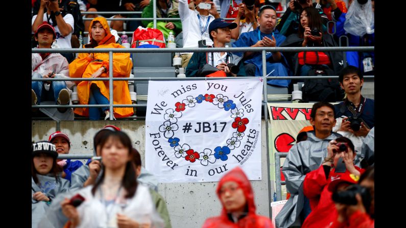 A Bianchi tribute is displayed by a fan at Japan's Suzuka Circuit on September 24, 2015 in Suzuka, Japan.