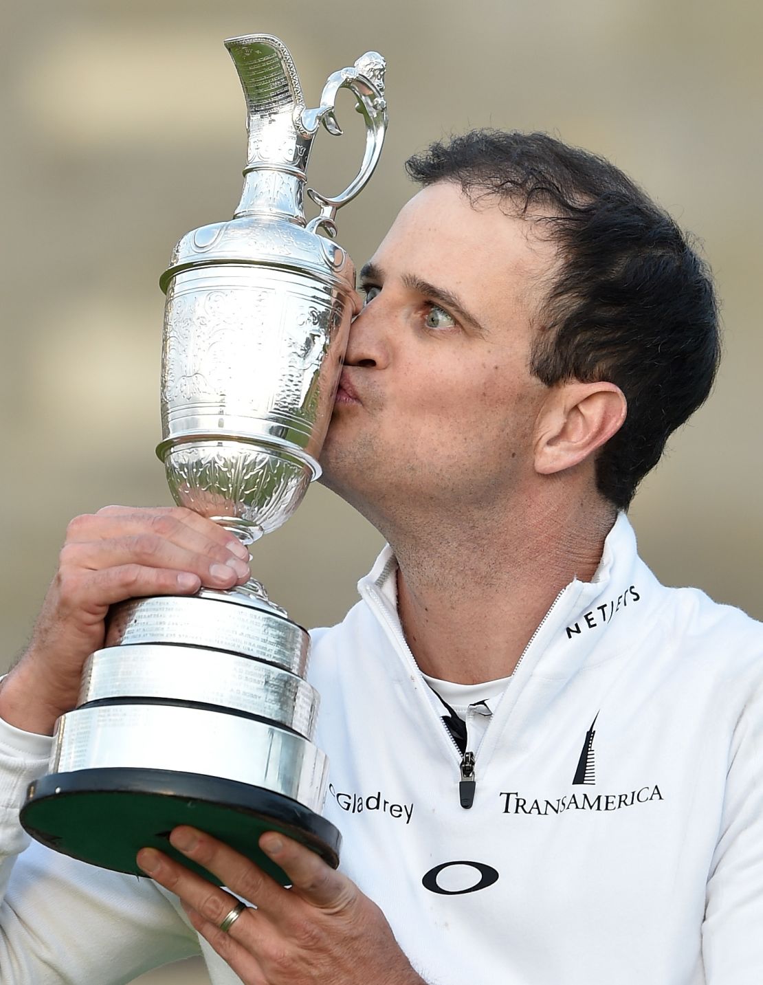 Zach Johnson kisses the Claret Jug after winning the 144th Open Championship in 2015.