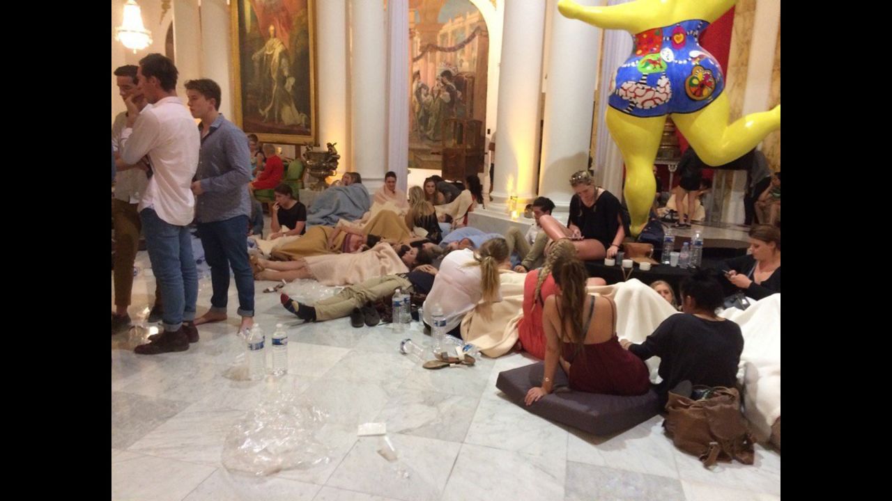 A photo from the Twitter account of a reporter for  CNN affiliate France 2 shows witnesses being interviewed inside the Hotel Negresco after the attack. According to Alban Mikoczy, these people are not injured.