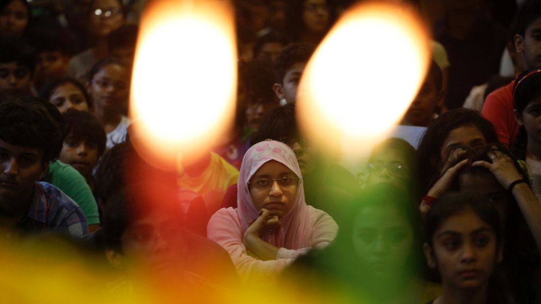 Indian children in Ahmadabad attend a prayer ceremony.