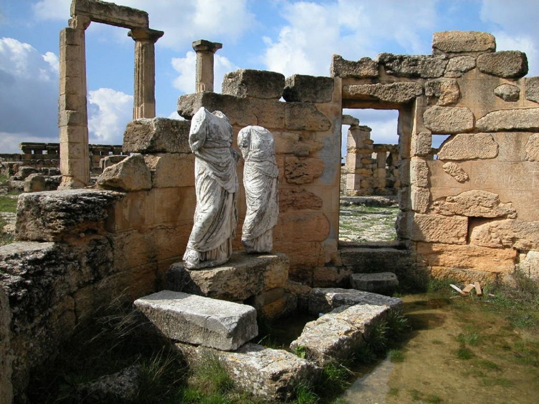 File photograph of statues and ruins at Cyrene, where UNESCO say bulldozers have started encroaching on ancient sites.