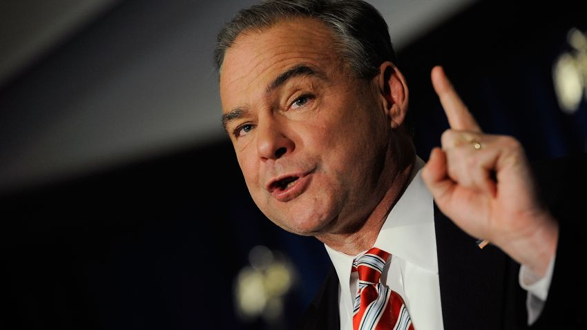 U.S. Senator-elect Tim Kaine speaks to supporters at the Downtown Richmond Marriot after winning the Virginia U.S. Senate seat on November 6, 2012 in Richmond, Virginia.