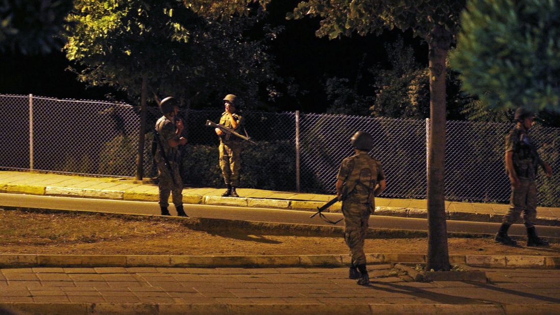 Turkish soldiers are seen on the Asian side of Istanbul.<br />