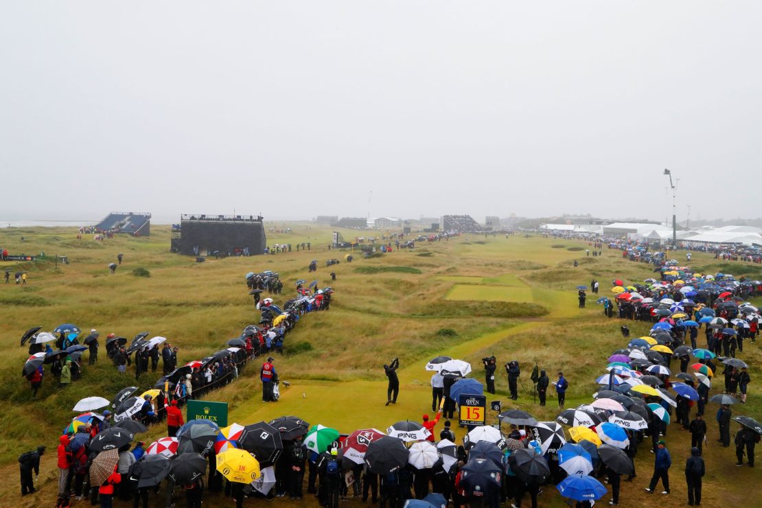 Troon endured spells of heavy rain and gusty wind amid clearer patches on Friday. 