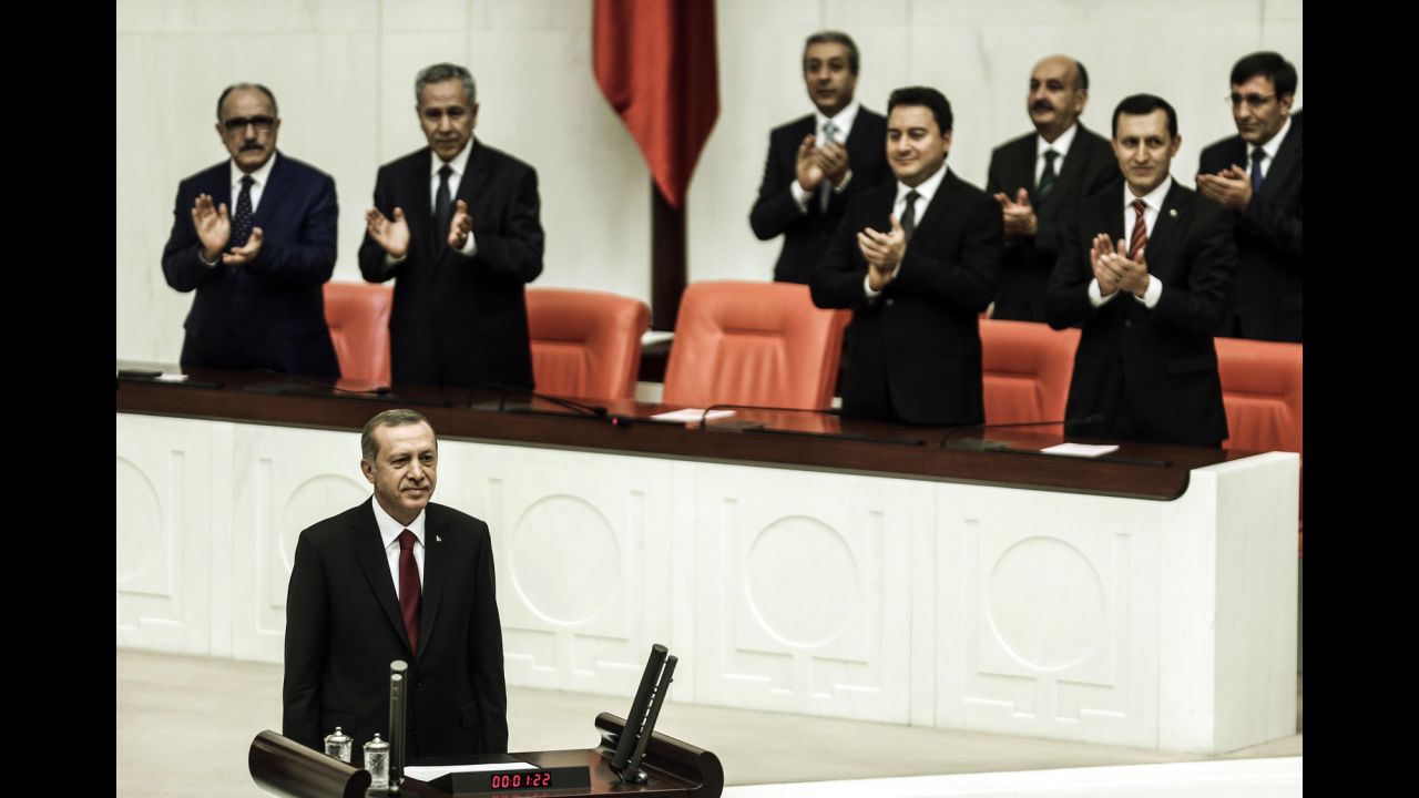 Erdogan attends a swearing in ceremony in Ankara, Turkey, on August 28, 2014. Erdogan was sworn in as Turkey's 12th president at a ceremony in parliament, cementing his position as the country's most powerful modern leader.