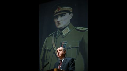 Erdogan delivers a speech during his visit to the Turkish War Colleges Command in Istanbul on Monday, March 28.