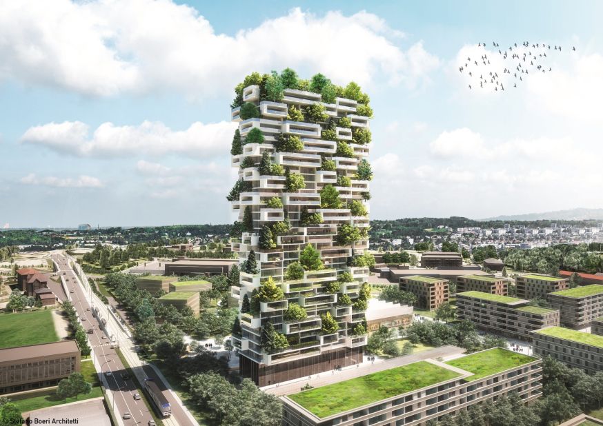 Boeri's proposed high-rise in Lausanne, Switzerland, is a 36-story home to more than 100 trees, 6,000 shrubs and 18,000 plants. 