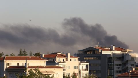 Smoke billows from the direction of the Presidential Palace in Ankara on July 16.