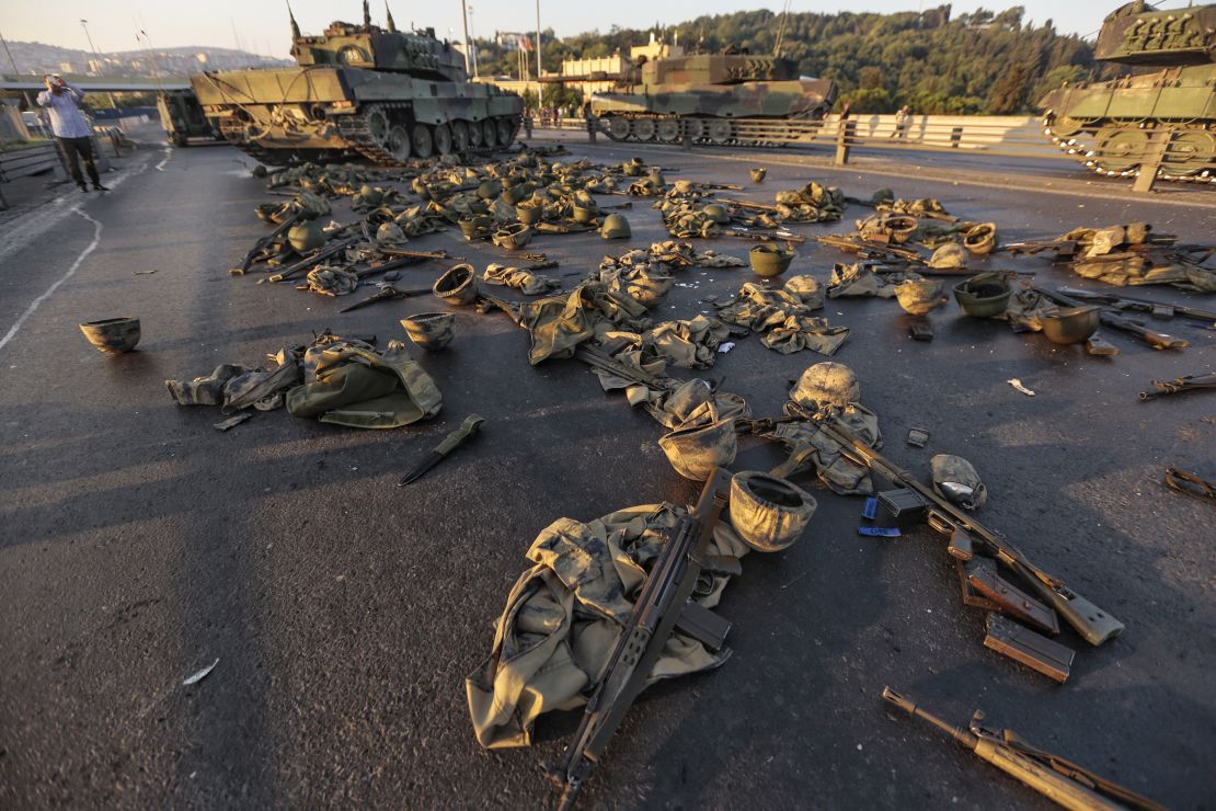 Helmet and vests lay on the Bosphorous Bridge on Saturday.