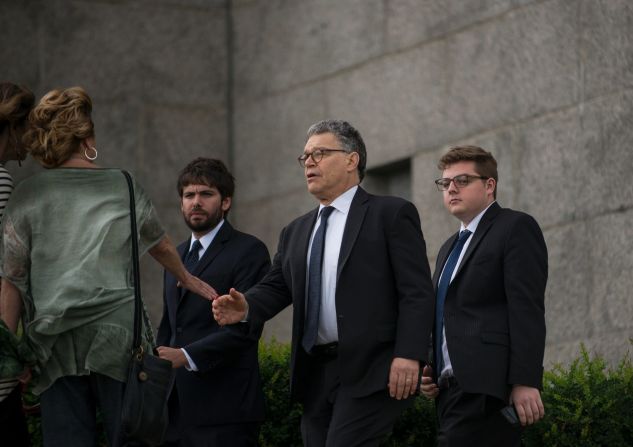 Sen. Al Franken, center, arrives outside the<a href="http://www.cnn.com/2016/07/14/us/police-shootings-investigations/" target="_blank"> funeral of Philando Castile</a> at the Cathedral of St. Paul on Thursday, July 14, in St. Paul, Minnesota. Castile was shot and killed on July 6 by police in Falcon Heights, Minnesota. Fraken, along with fellow Minnesota Sen. Amy Klobuchar and Minnesota Reps. Betty McCollum and Keith Ellison, sent a letter to Attorney General Loretta Lynch asking for a federal investigation into the death of  Castile, according to a letter provided to CNN.<br />