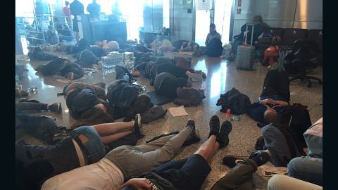 Passengers stranded as Istanbul Ataturk Airport following an attempted coup attempt in Turkey.