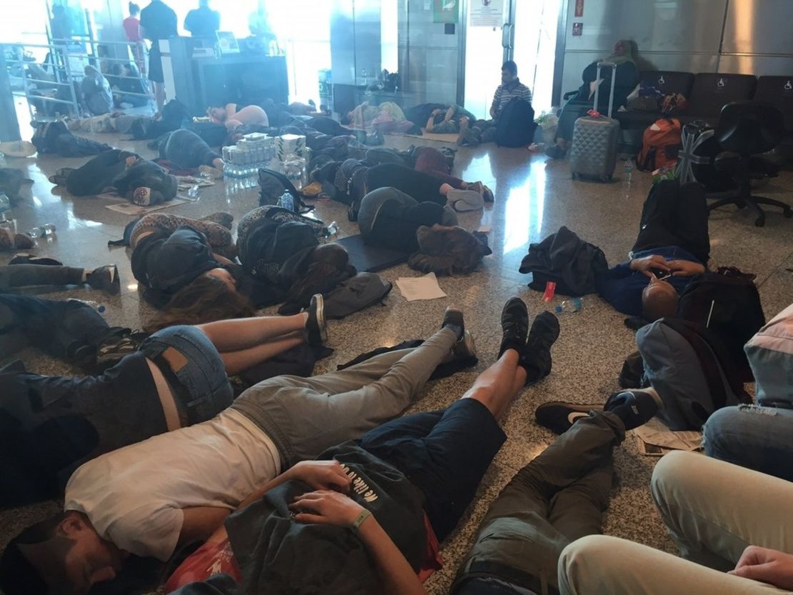 Passengers stranded as Istanbul Ataturk Airport following an attempted coup attempt in Turkey. 