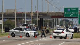 Baton Rouge police block Airline Highway after police were shot in Baton Rouge, Louisiana on Sunday July 17. 