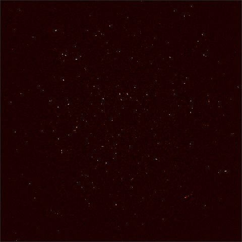 MeerKAT's First Light image. Each white dot represents the intensity of radio waves recorded with 16 dishes of the MeerKAT telescope in the Karoo desert. <br /><br />More than 1,300 individual objects - galaxies in the distant universe - are seen in this image.