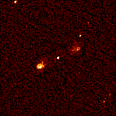 Pictured here is an image of the first light from a meerkat. The telescope array currently consists of 16 dishes and will eventually become part of the Square Kilometer Array.