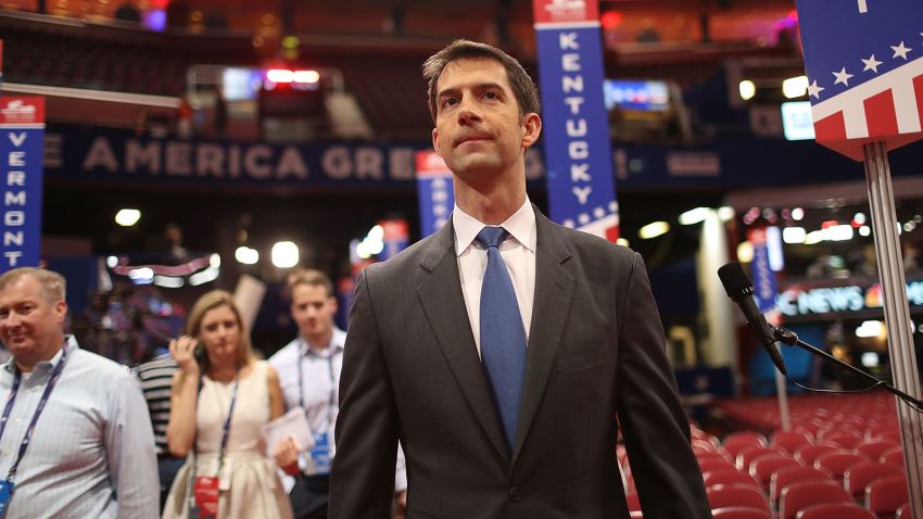 Sen. Tom Cotton (R-AR) visits the Quicken Loans Arena ahead of the Republican National Convention on July 17, 2016 in Cleveland, Ohio.  