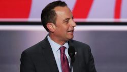 Reince Priebus, chairman of the Republican National Committee, speaks during a microphone test prior to the start of the Republican National Convention on July 17, 2016 at the Quicken Loans Arena in Cleveland, Ohio. 