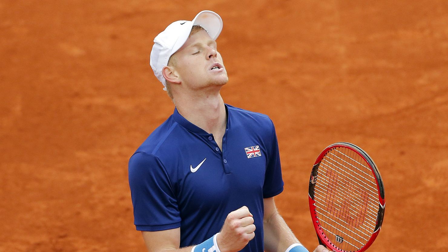 Britain's Kyle Edmund reacts after sealing their Davis Cup passage to the World Group semifinals after beating Serbia's Dusan Lajovic 