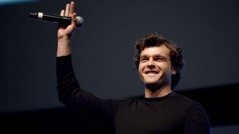 Alden Ehrenreich, who will play Han Solo, on stage during the "Star Wars" Celebration 2016 in London, England.  
