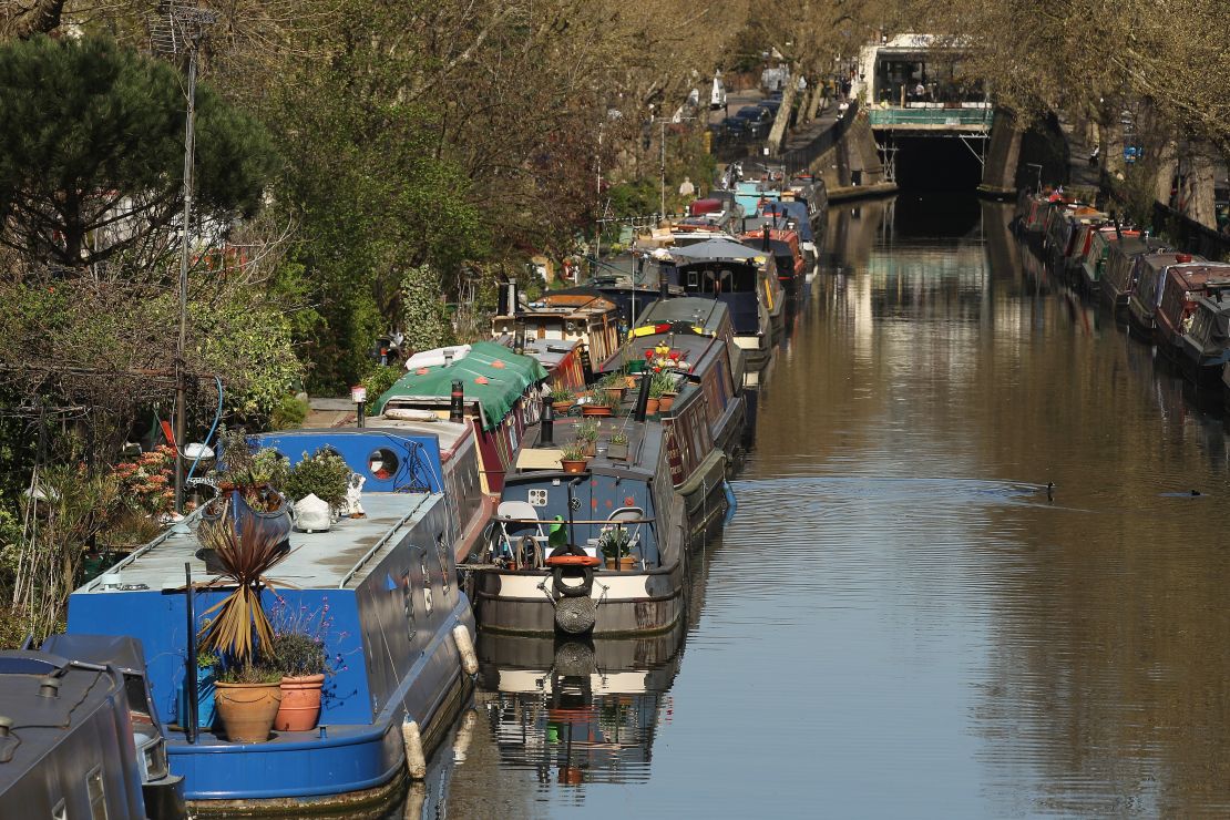 Boats line the canals of Little Venice, West London.