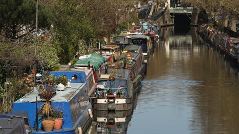 Boats line the canals of Little Venice, West London.