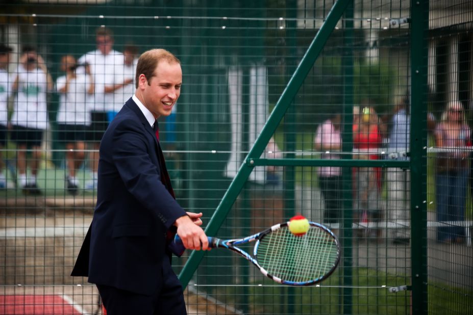 Prince WIlliam has been known to try his hand at tennis -- although he may want to wear something slightly more suitable next time.