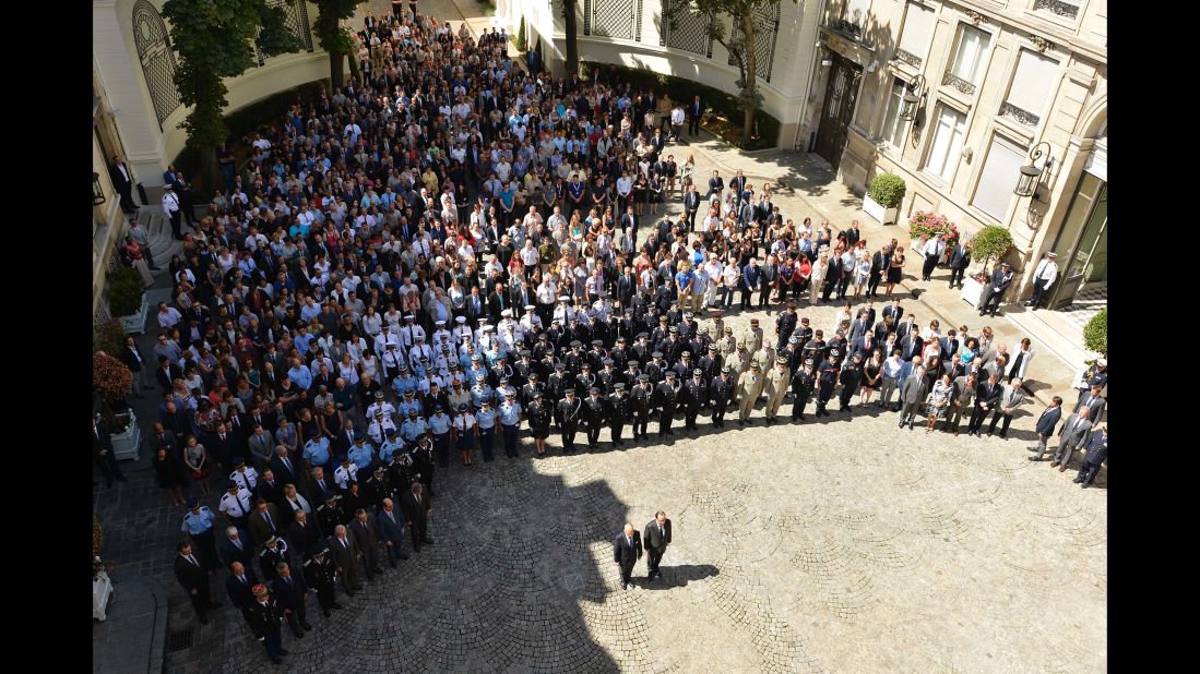 A ceremony is held at the Hotel de Beauvau at the French Interior Ministry to observe a moment's silence to honor those killed in the truck attack.