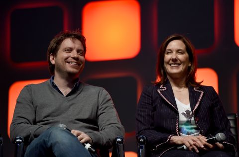 Director Gareth Edwards and producer Kathleen Kennedy during the panel.