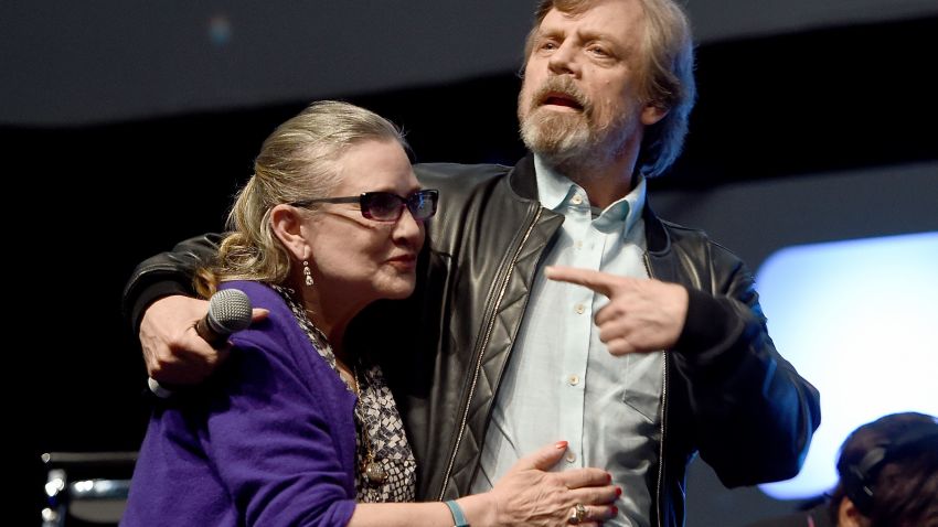 LONDON, ENGLAND - JULY 17:  Mark Hamill and Carrie Fisher on stage during Future Directors Panel at the Star Wars Celebration 2016 at ExCel on July 17, 2016 in London, England.  (Photo by Ben A. Pruchnie/Getty Images for Walt Disney Studios)