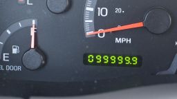 Odometer on a Ford SUV reaching a mileage milestone of 100,000 miles. (Photo by Robert Daemmrich Photography Inc/Corbis via Getty Images)