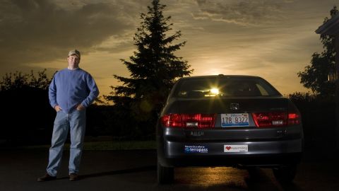 Wayne Gerdes with his stock Honda Accord, which he gets as much as 60 mpg out of.