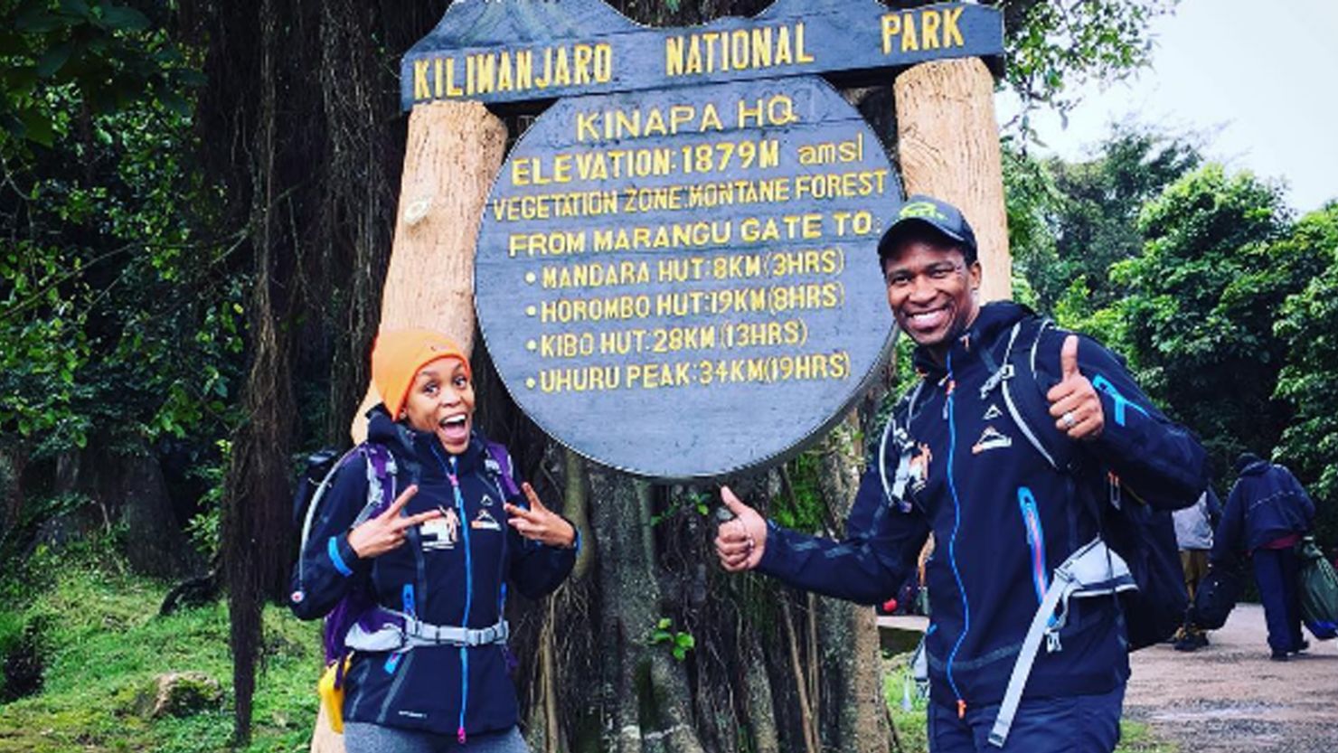 Gugu Zulu and his wife Letshego pictured at the start of their trek up Mount Kilimanjaro.