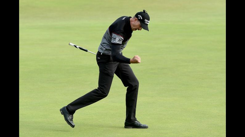 Henrik Stenson pumps his fist after a birdie in the final round of the British Open on Sunday, July 17. Stenson ended with a 63 -- tied for the best score ever in a major -- <a href="index.php?page=&url=http%3A%2F%2Fwww.cnn.com%2F2016%2F07%2F17%2Fgolf%2Fbritish-open-day-four%2Findex.html" target="_blank">to win his first major championship. </a>