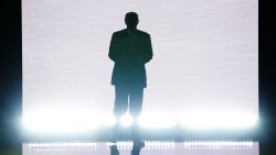 Presumptive Republican presidential nominee Donald Trump enters the stage to introduce his wife Melania on the first day of the Republican National Convention on July 18, 2016 at the Quicken Loans Arena in Cleveland, Ohio. An estimated 50,000 people are expected in Cleveland, including hundreds of protesters and members of the media. The four-day Republican National Convention kicks off on July 18.