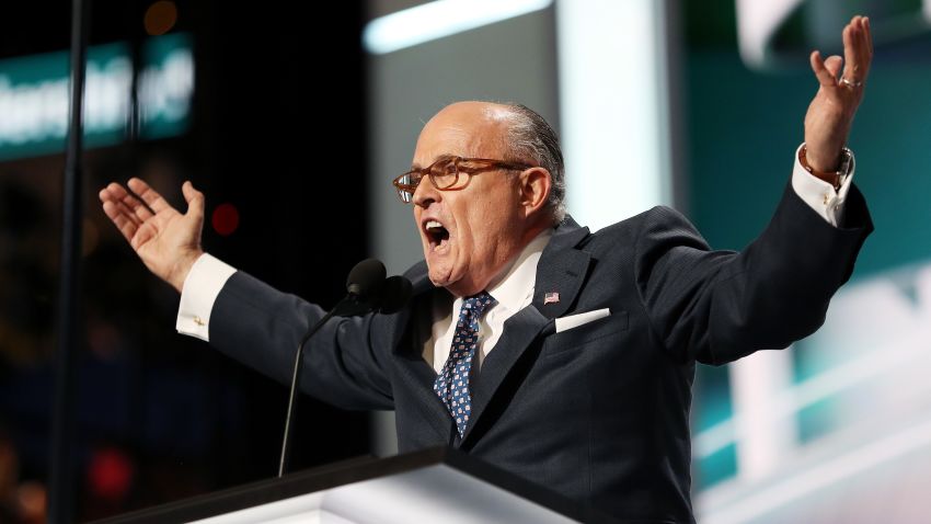 CLEVELAND, OH - JULY 18:  Former New York City Mayor Rudy Giuliani delivers a speech on the first day of the Republican National Convention on July 18, 2016 at the Quicken Loans Arena in Cleveland, Ohio. An estimated 50,000 people are expected in Cleveland, including hundreds of protesters and members of the media. The four-day Republican National Convention kicks off on July 18.  (Photo by Joe Raedle/Getty Images)