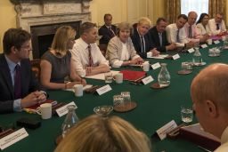 May is pictured at her first Cabinet meeting Tuesday.