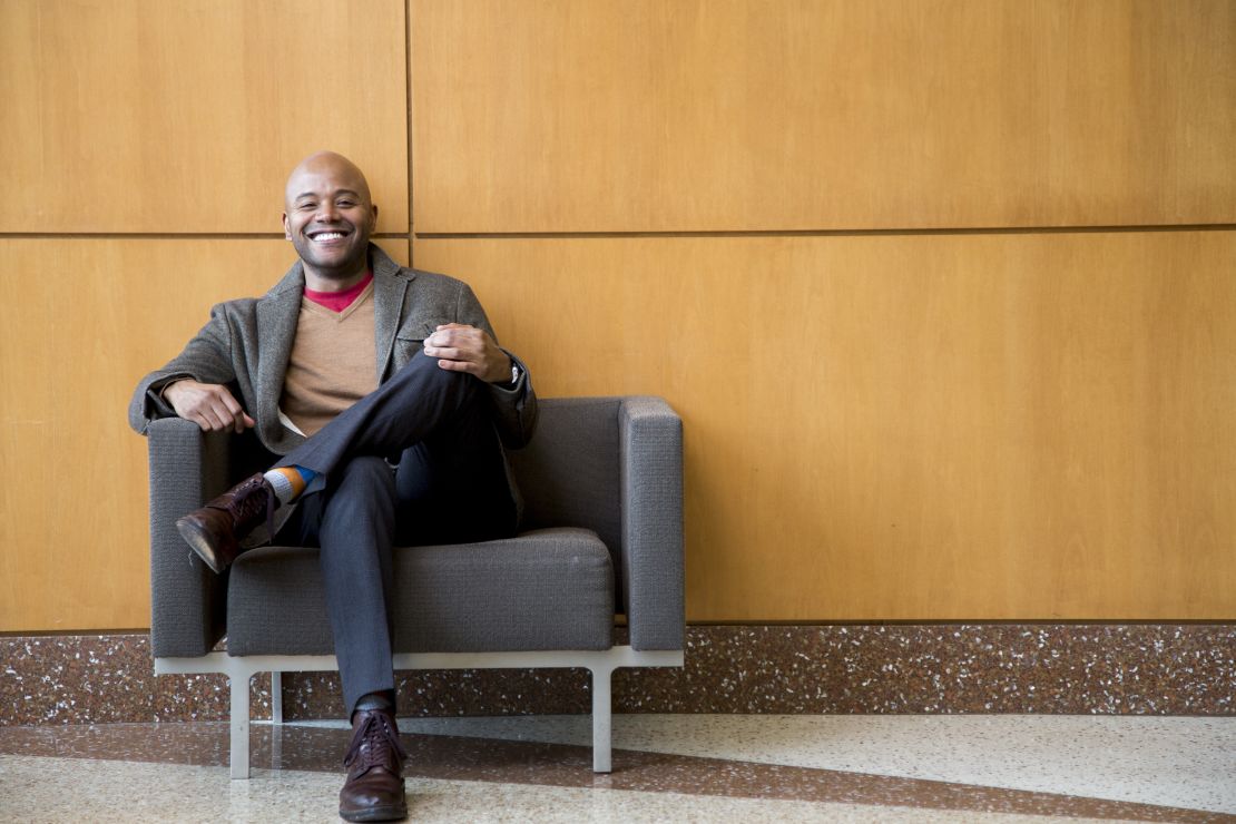 01/27/2014 - Somerville, Mass. - Peniel Joseph, Professor of History
African who specializes in American, Race Relations, Intellectual History, Civil Rights and Black Power, poses for a portrait in Granoff Music Hall on Jan. 27, 2014. (Kelvin Ma/Tufts University)