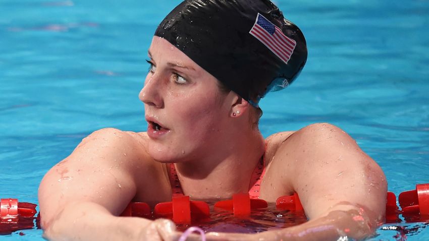 KAZAN, RUSSIA - AUGUST 07:  Missy Franklin of the United States reacts after competing in the Women's 200m Backstroke semifinal on day fourteen of the 16th FINA World Championships at the Kazan Arena on August 7, 2015 in Kazan, Russia.  (Photo by Matthias Hangst/Getty Images)
