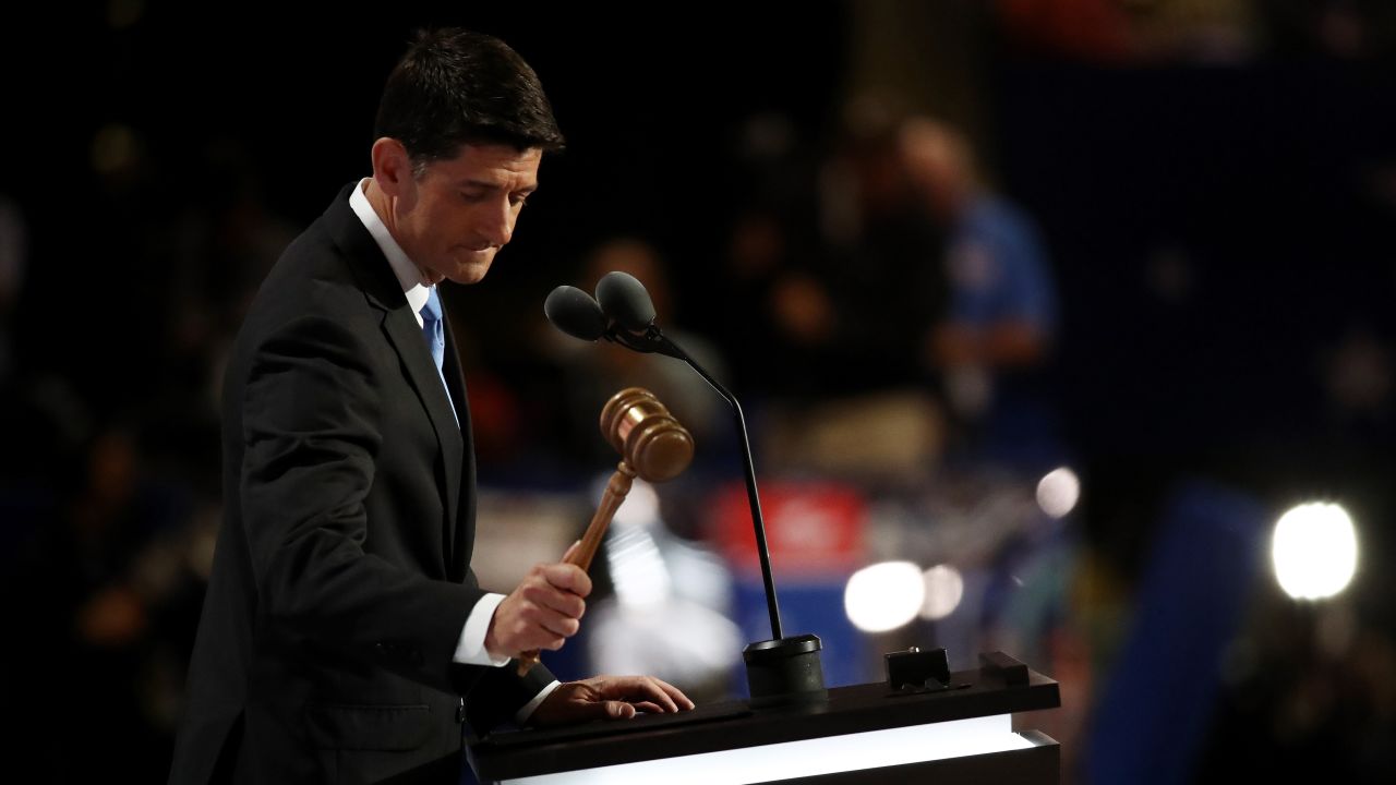 House Speaker Paul Ryan bangs the gavel to open the second day of the convention on Tuesday.