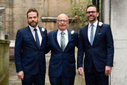 Rupert Murdoch flanked by his sons Lachlan (left) and James (right) in 2016.