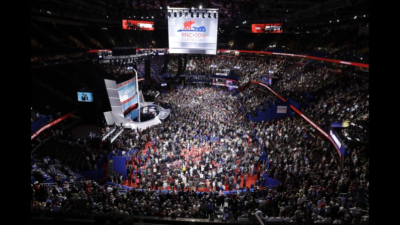 Delegates fill the floor of the arena on Tuesday.